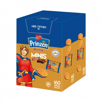 DeBeukelaer Prinzen Rolle Minis Schoko, einzelverpackt, 160 Single Packs, 1,2kg Kiste